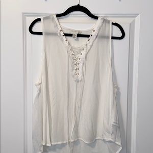 White F21 Lace up Tank